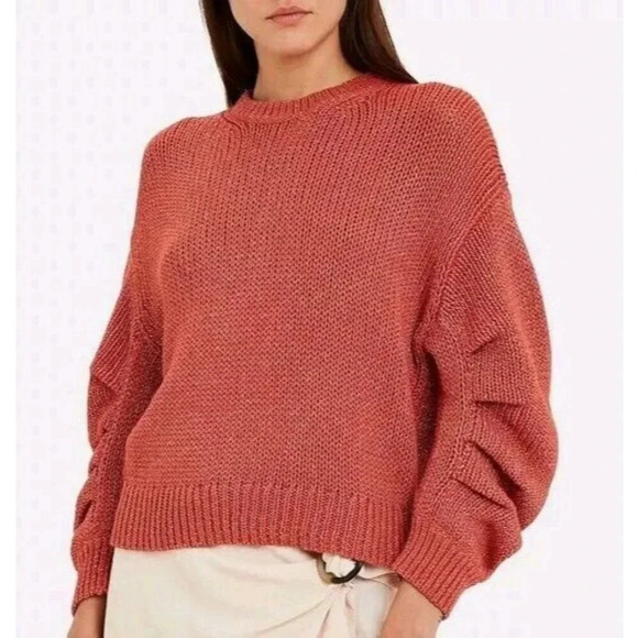 Ulla Johnson Sweaters - New $345 Ulla Johnson Lina V-Neck Chunky Knit Sweater Coral Metallic Size Large